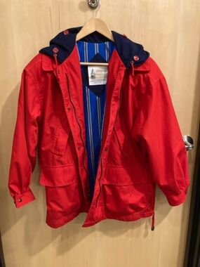 Vintage London Fog Red Jacket with Navy Hood